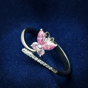 TS042 - Rhodium 925 Sterling Silver Ring with AAA Grade CZ  in Light Rose - Joyeria Lady