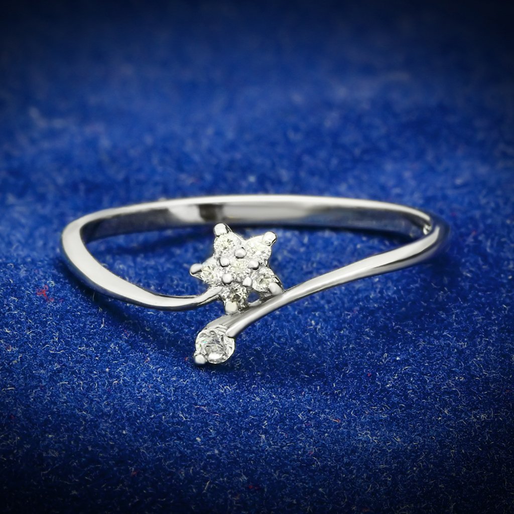 TS056 - Rhodium 925 Sterling Silver Ring with AAA Grade CZ  in Clear - Joyeria Lady