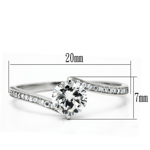 TS057 - Rhodium 925 Sterling Silver Ring with AAA Grade CZ  in Clear - Joyeria Lady