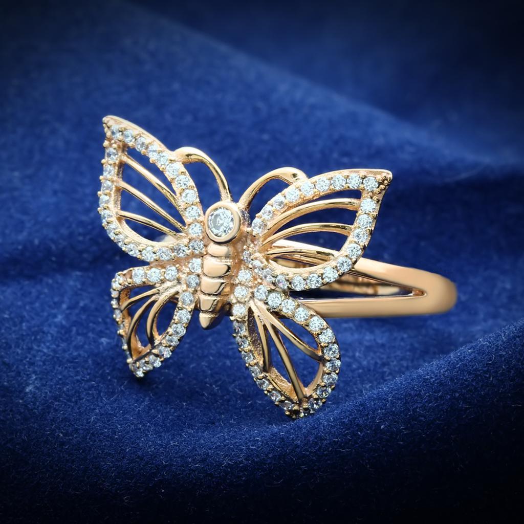 TS059 - Rose Gold 925 Sterling Silver Ring with AAA Grade CZ  in Clear - Joyeria Lady