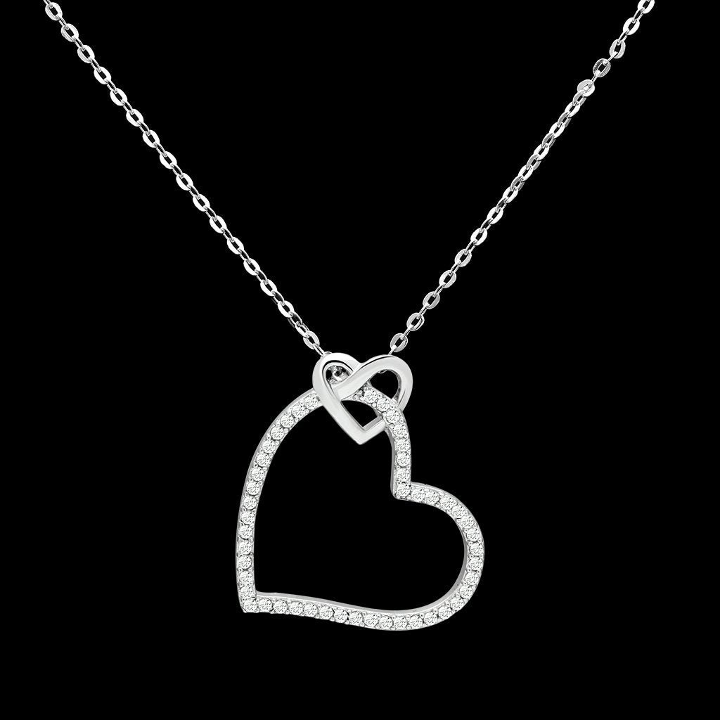 TS060 Rhodium 925 Sterling Silver Necklace with AAA Grade CZ in Clear - Joyeria Lady