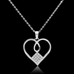 TS062 Rhodium 925 Sterling Silver Necklace with AAA Grade CZ in Clear - Joyeria Lady