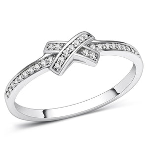 TS075 - Rhodium 925 Sterling Silver Ring with AAA Grade CZ  in Clear - Joyeria Lady