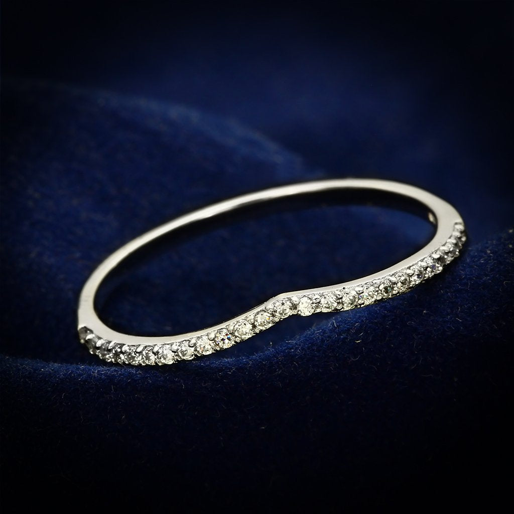 TS076 - Rhodium 925 Sterling Silver Ring with AAA Grade CZ  in Clear - Joyeria Lady