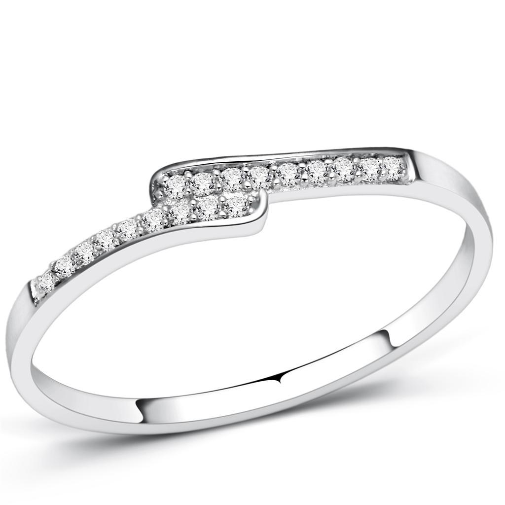 TS077 - Rhodium 925 Sterling Silver Ring with AAA Grade CZ  in Clear - Joyeria Lady