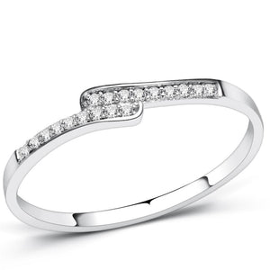 TS077 - Rhodium 925 Sterling Silver Ring with AAA Grade CZ  in Clear - Joyeria Lady
