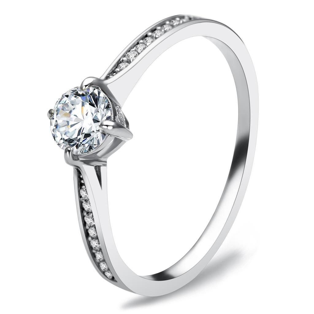 TS079 - Rhodium 925 Sterling Silver Ring with AAA Grade CZ  in Clear - Joyeria Lady