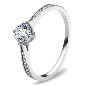 TS079 - Rhodium 925 Sterling Silver Ring with AAA Grade CZ  in Clear - Joyeria Lady