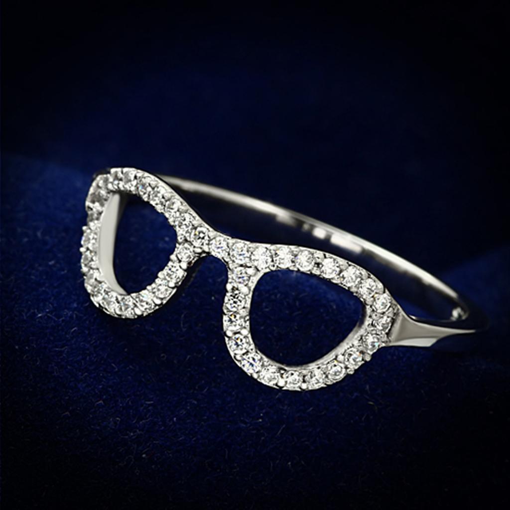 TS086 - Rhodium 925 Sterling Silver Ring with AAA Grade CZ  in Clear - Joyeria Lady