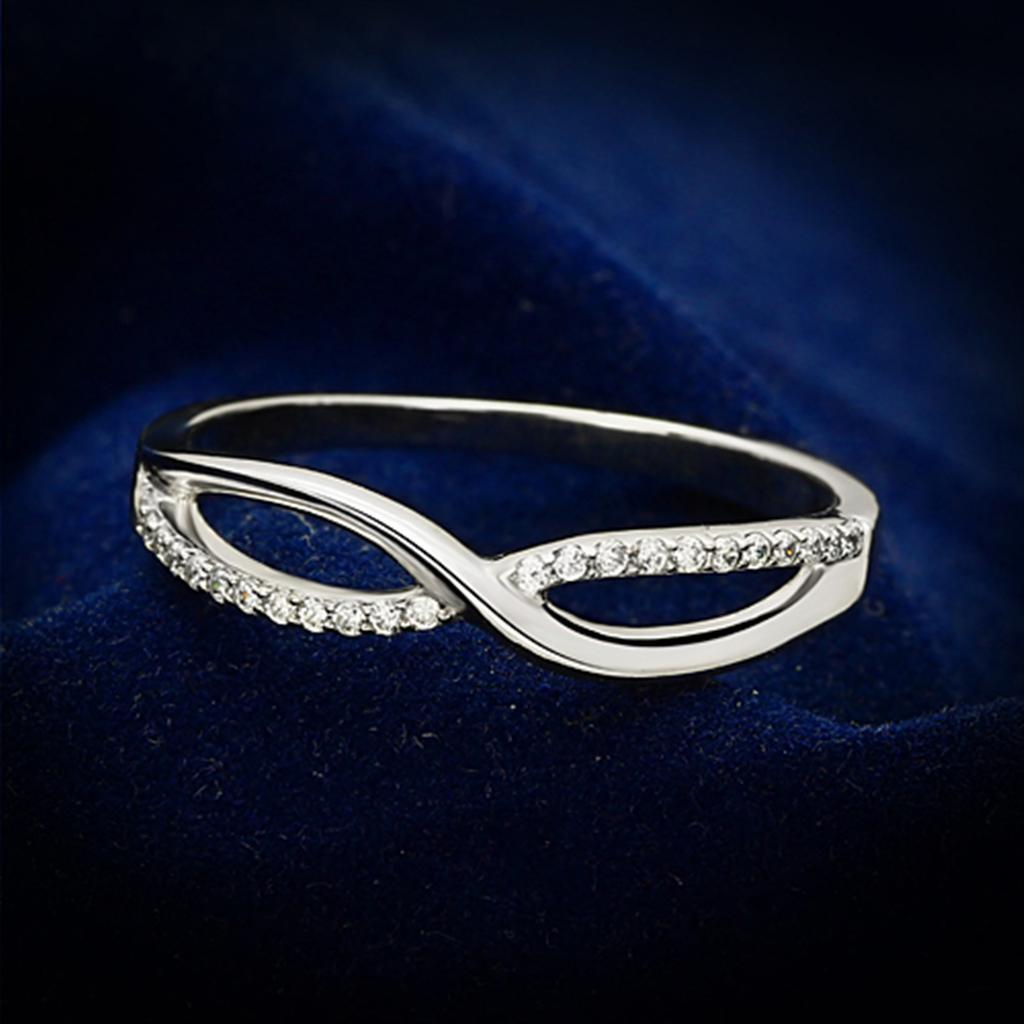 TS087 - Rhodium 925 Sterling Silver Ring with AAA Grade CZ  in Clear - Joyeria Lady
