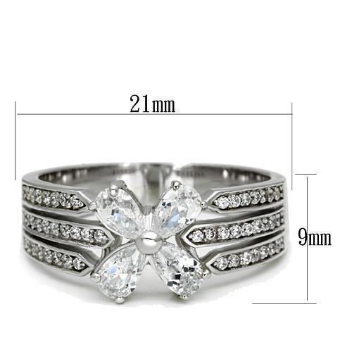 TS092 - Rhodium 925 Sterling Silver Ring with AAA Grade CZ  in Clear - Joyeria Lady