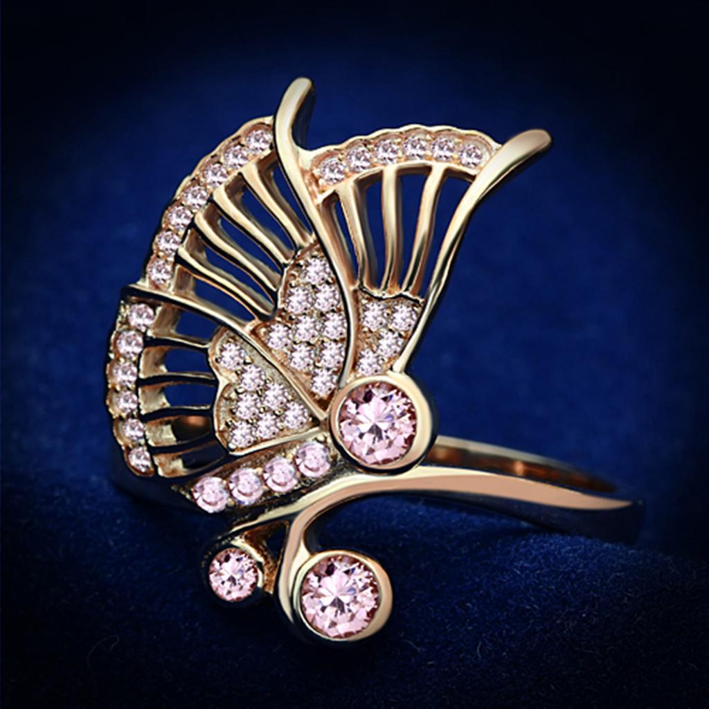TS094 - Rose Gold 925 Sterling Silver Ring with AAA Grade CZ  in Rose - Joyeria Lady