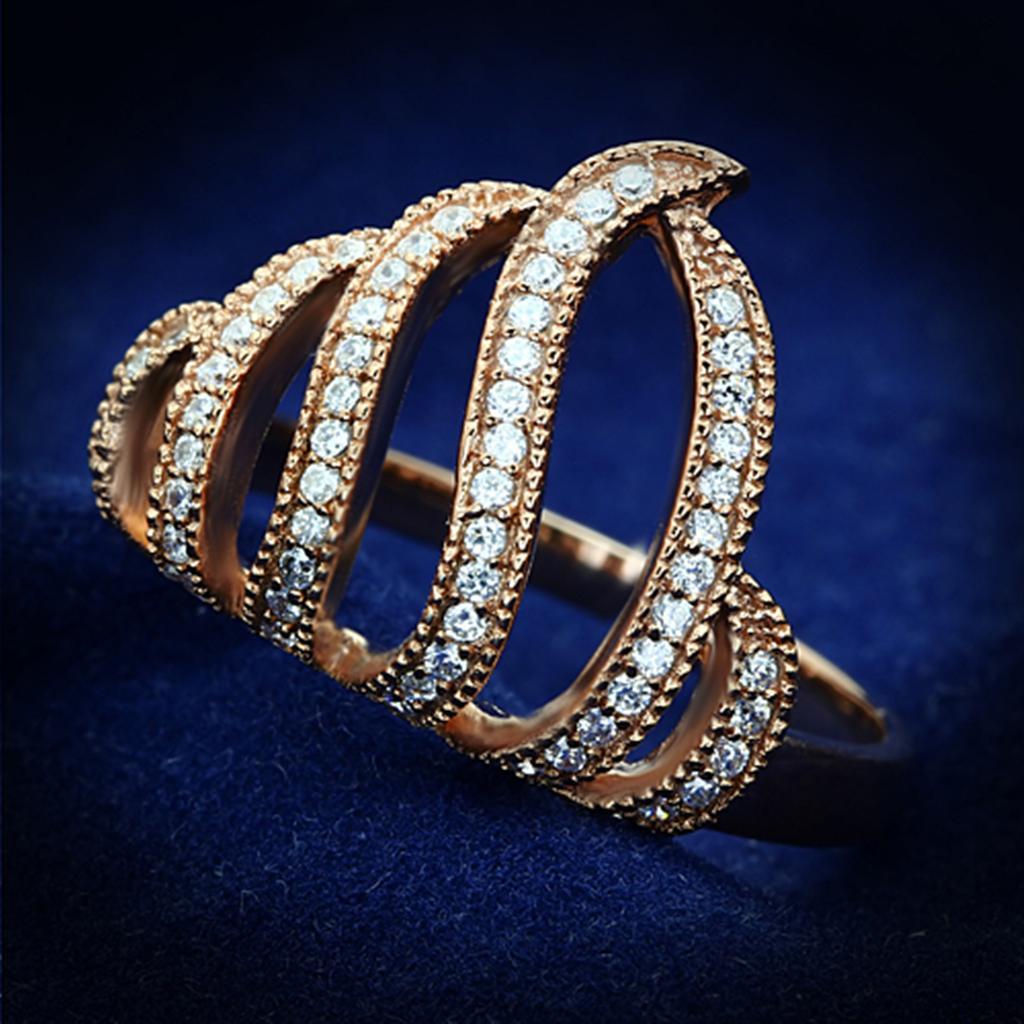 TS096 - Rose Gold 925 Sterling Silver Ring with AAA Grade CZ  in Clear - Joyeria Lady