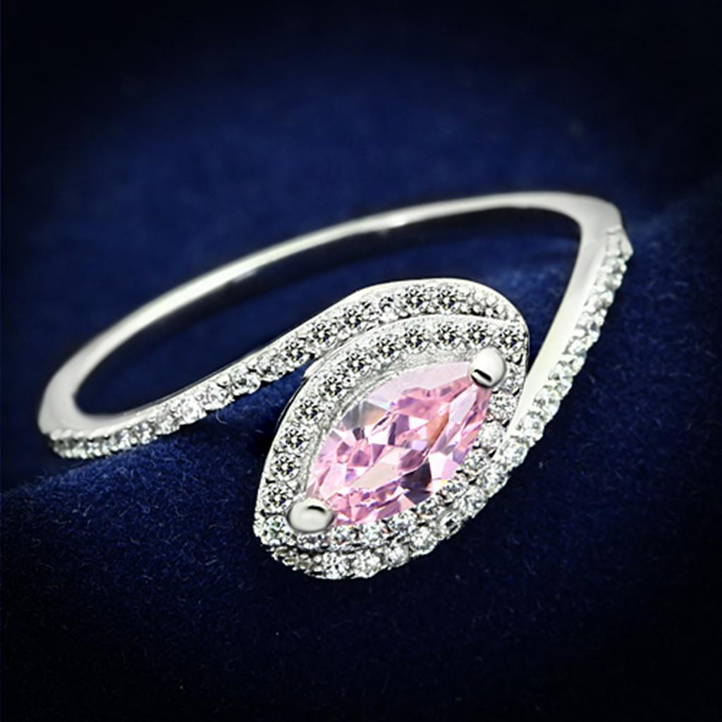 TS101 - Rhodium 925 Sterling Silver Ring with AAA Grade CZ  in Rose - Joyeria Lady