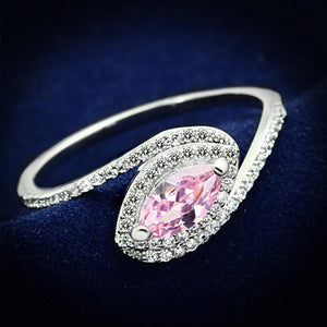 TS101 - Rhodium 925 Sterling Silver Ring with AAA Grade CZ  in Rose - Joyeria Lady