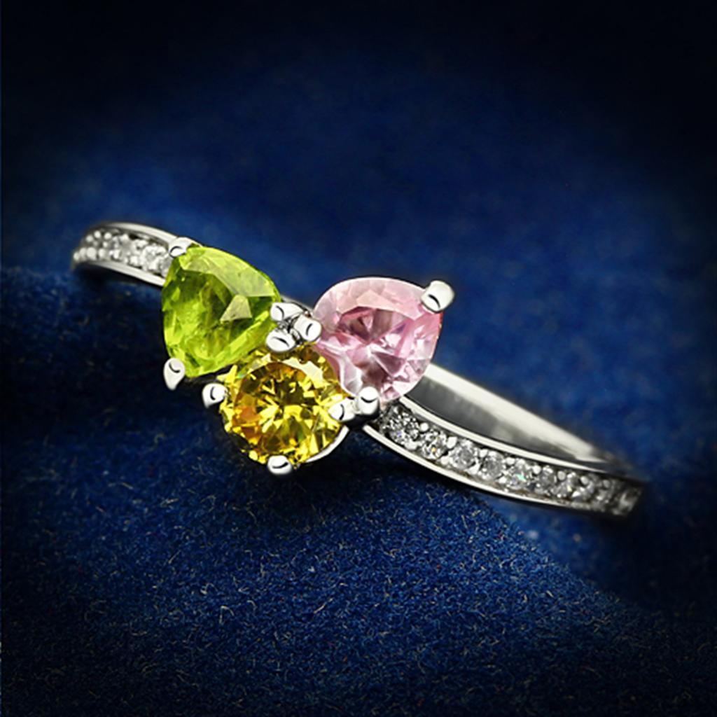 TS103 - Rhodium 925 Sterling Silver Ring with AAA Grade CZ  in Multi Color - Joyeria Lady