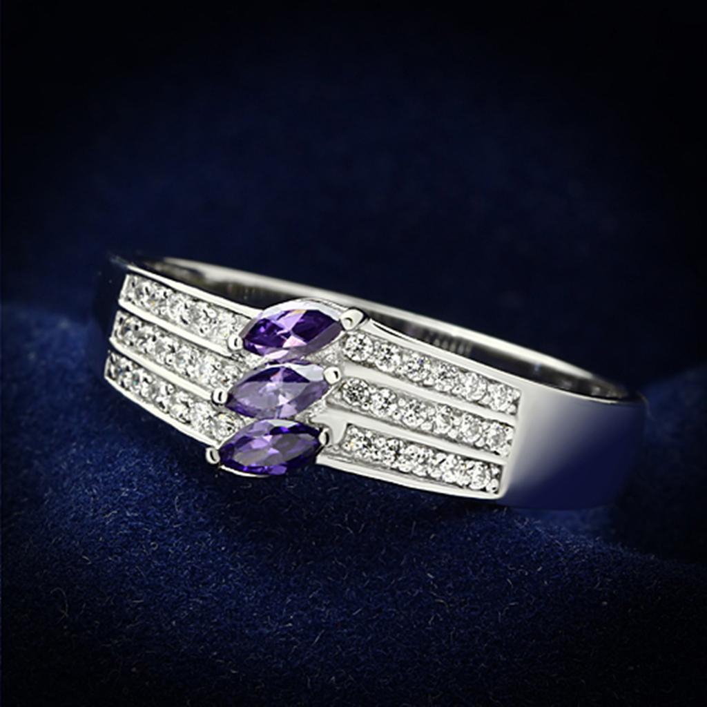 TS104 - Rhodium 925 Sterling Silver Ring with AAA Grade CZ  in Amethyst - Joyeria Lady