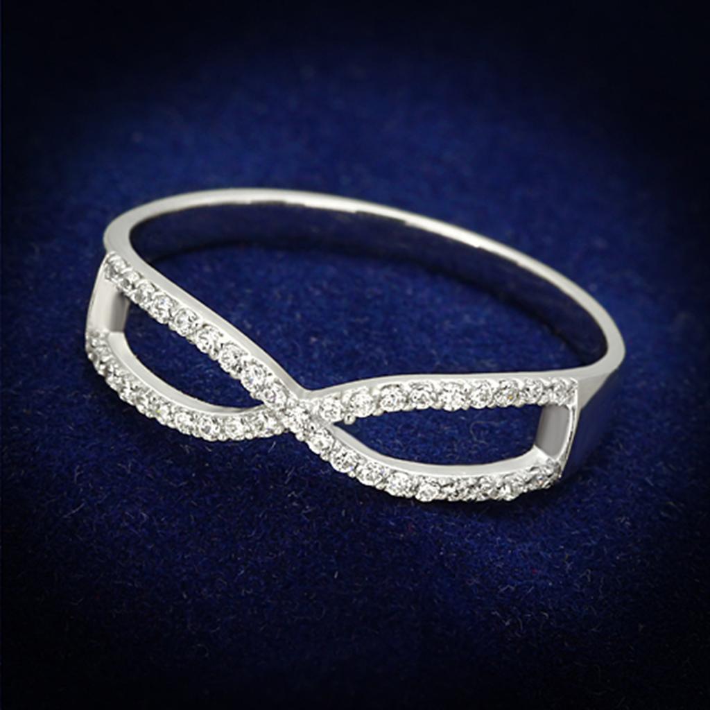 TS107 - Rhodium 925 Sterling Silver Ring with AAA Grade CZ  in Clear - Joyeria Lady