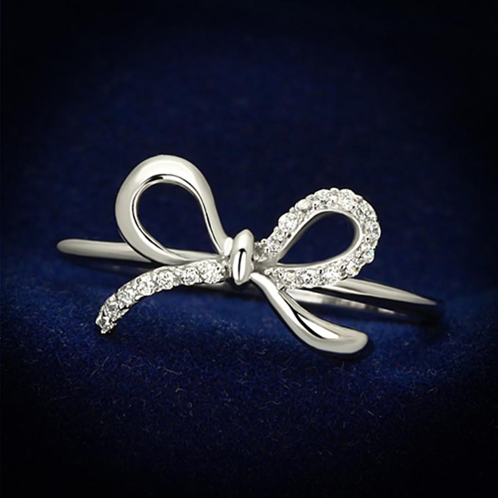 TS109 - Rhodium 925 Sterling Silver Ring with AAA Grade CZ  in Clear - Joyeria Lady
