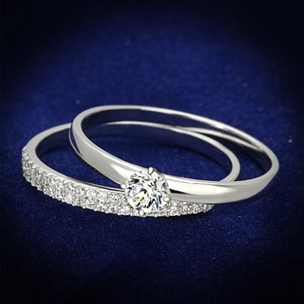 TS110 - Rhodium 925 Sterling Silver Ring with AAA Grade CZ  in Clear - Joyeria Lady