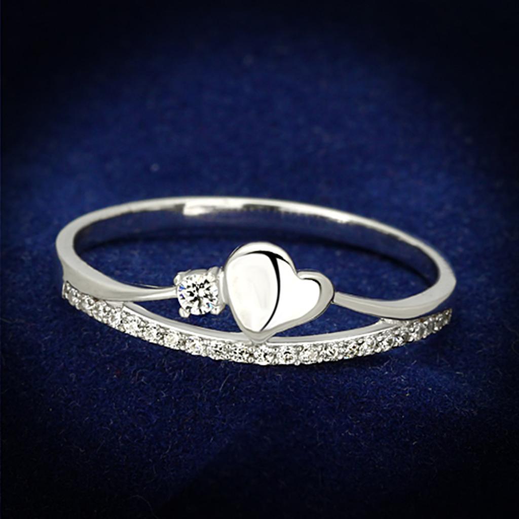 TS111 - Rhodium 925 Sterling Silver Ring with AAA Grade CZ  in Clear - Joyeria Lady