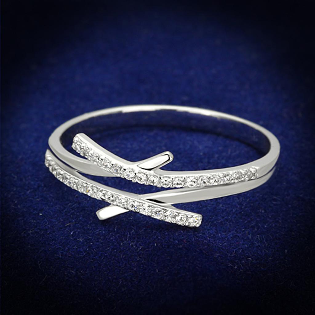 TS113 - Rhodium 925 Sterling Silver Ring with AAA Grade CZ  in Clear - Joyeria Lady