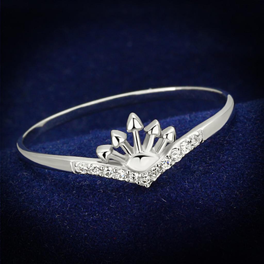 TS120 - Rhodium 925 Sterling Silver Ring with AAA Grade CZ  in Clear - Joyeria Lady