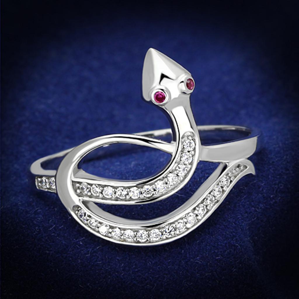 TS123 - Rhodium 925 Sterling Silver Ring with AAA Grade CZ  in Ruby - Joyeria Lady