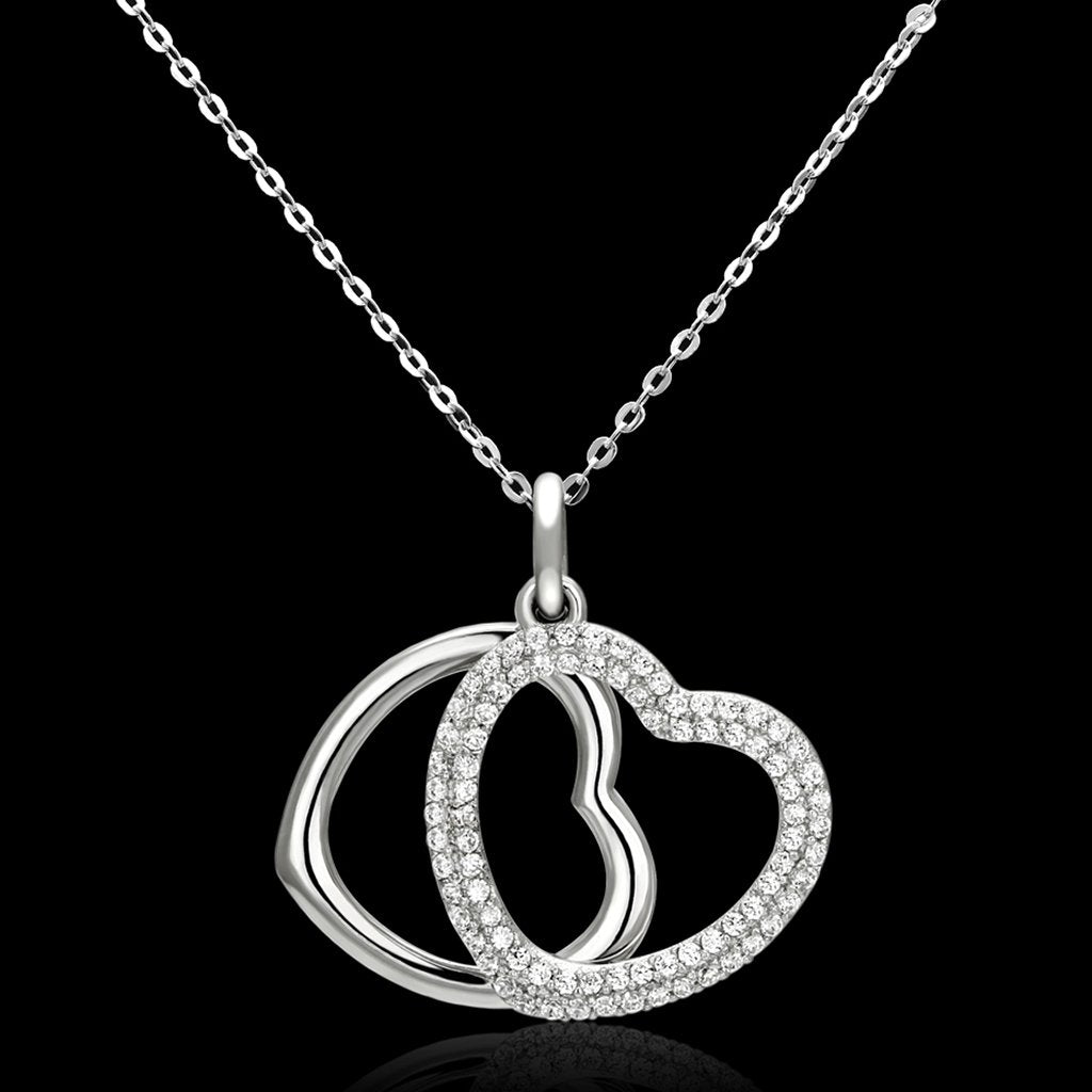 TS128 Rhodium 925 Sterling Silver Necklace with AAA Grade CZ in Clear - Joyeria Lady