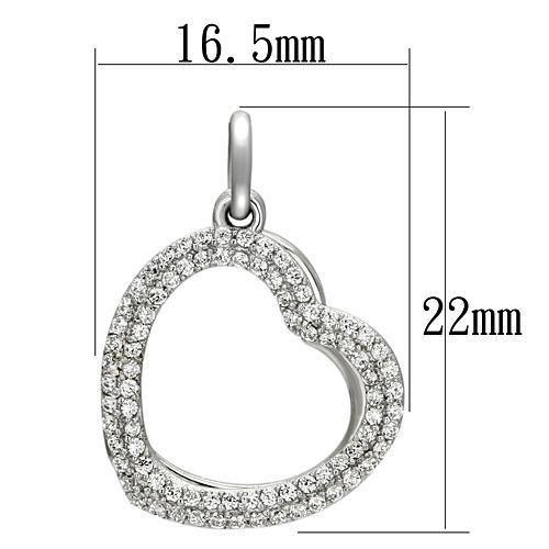 TS128 Rhodium 925 Sterling Silver Necklace with AAA Grade CZ in Clear - Joyeria Lady
