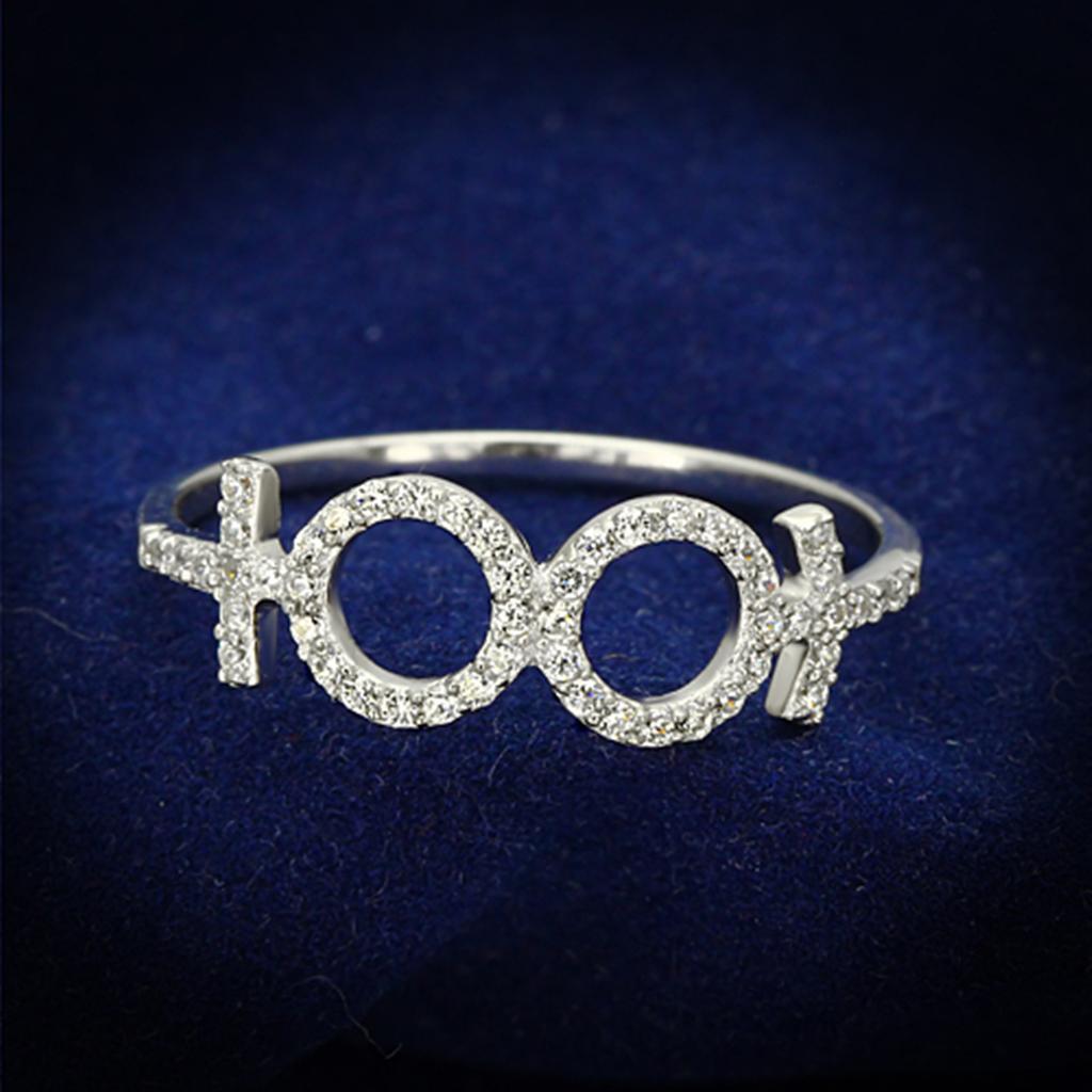 TS129 - Rhodium 925 Sterling Silver Ring with AAA Grade CZ  in Clear - Joyeria Lady