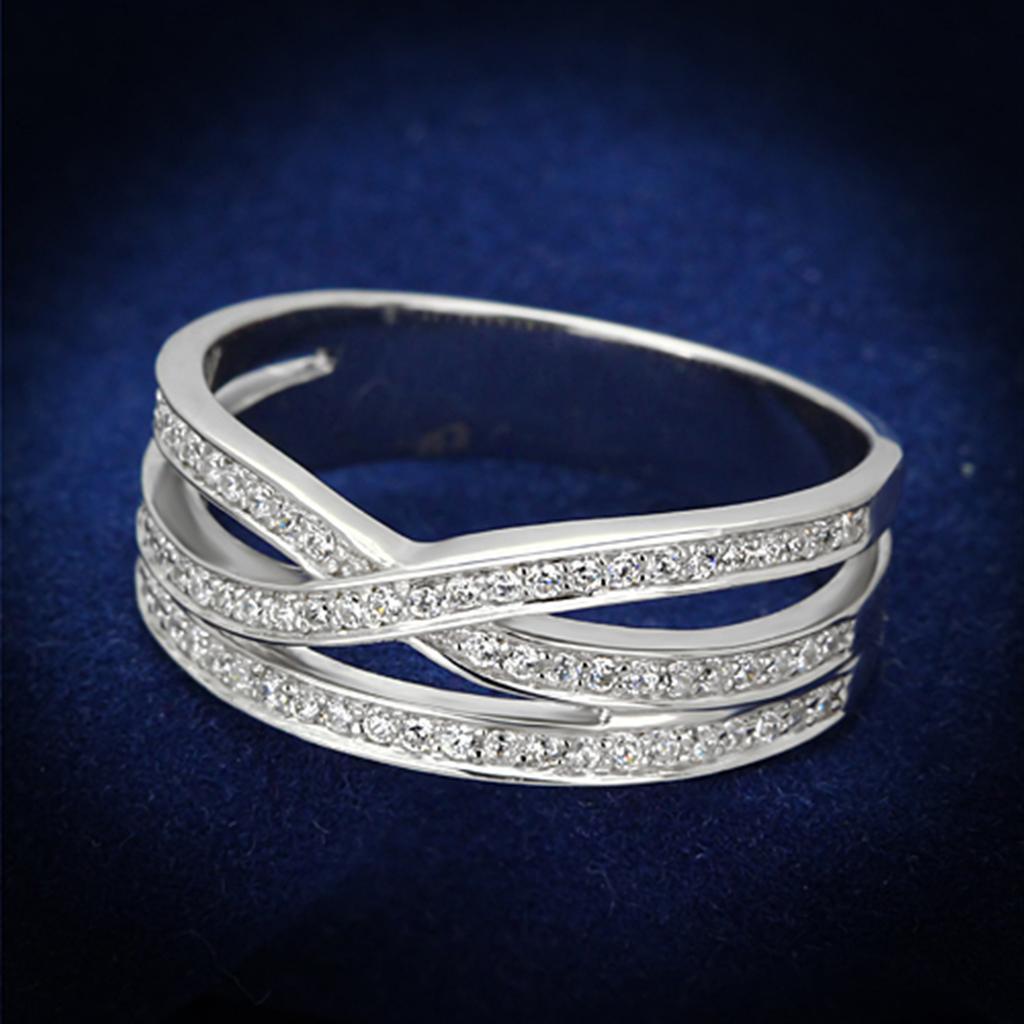 TS131 - Rhodium 925 Sterling Silver Ring with AAA Grade CZ  in Clear - Joyeria Lady