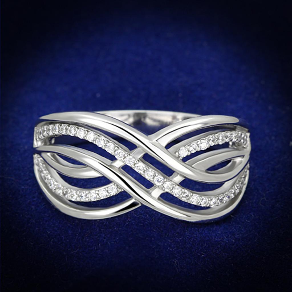 TS132 - Rhodium 925 Sterling Silver Ring with AAA Grade CZ  in Clear - Joyeria Lady