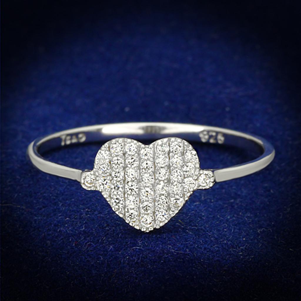 TS133 - Rhodium 925 Sterling Silver Ring with AAA Grade CZ  in Clear - Joyeria Lady