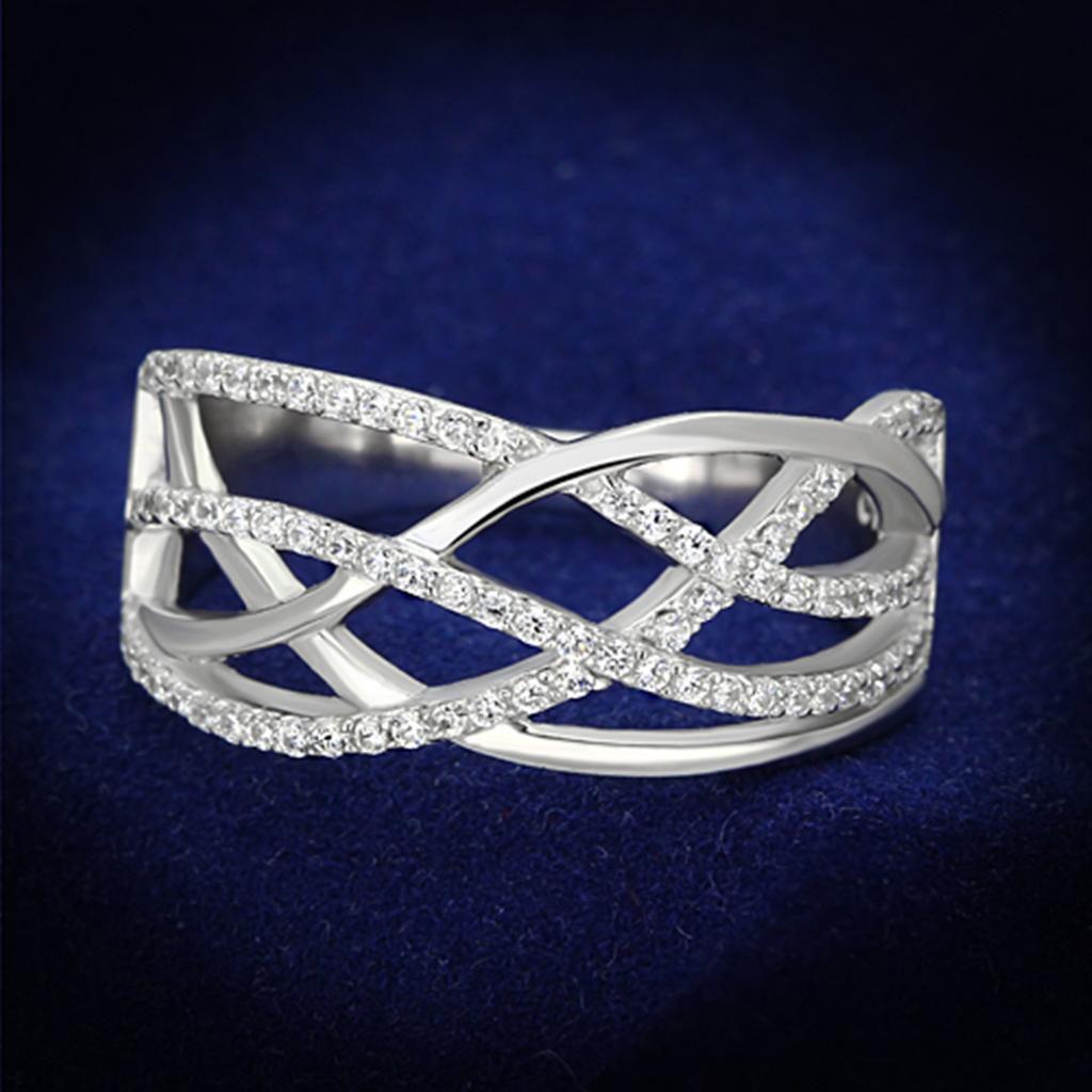 TS134 - Rhodium 925 Sterling Silver Ring with AAA Grade CZ  in Clear - Joyeria Lady