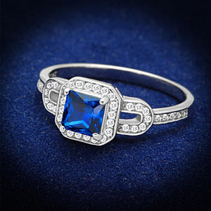 TS138 - Rhodium 925 Sterling Silver Ring with Synthetic Spinel in London Blue - Joyeria Lady