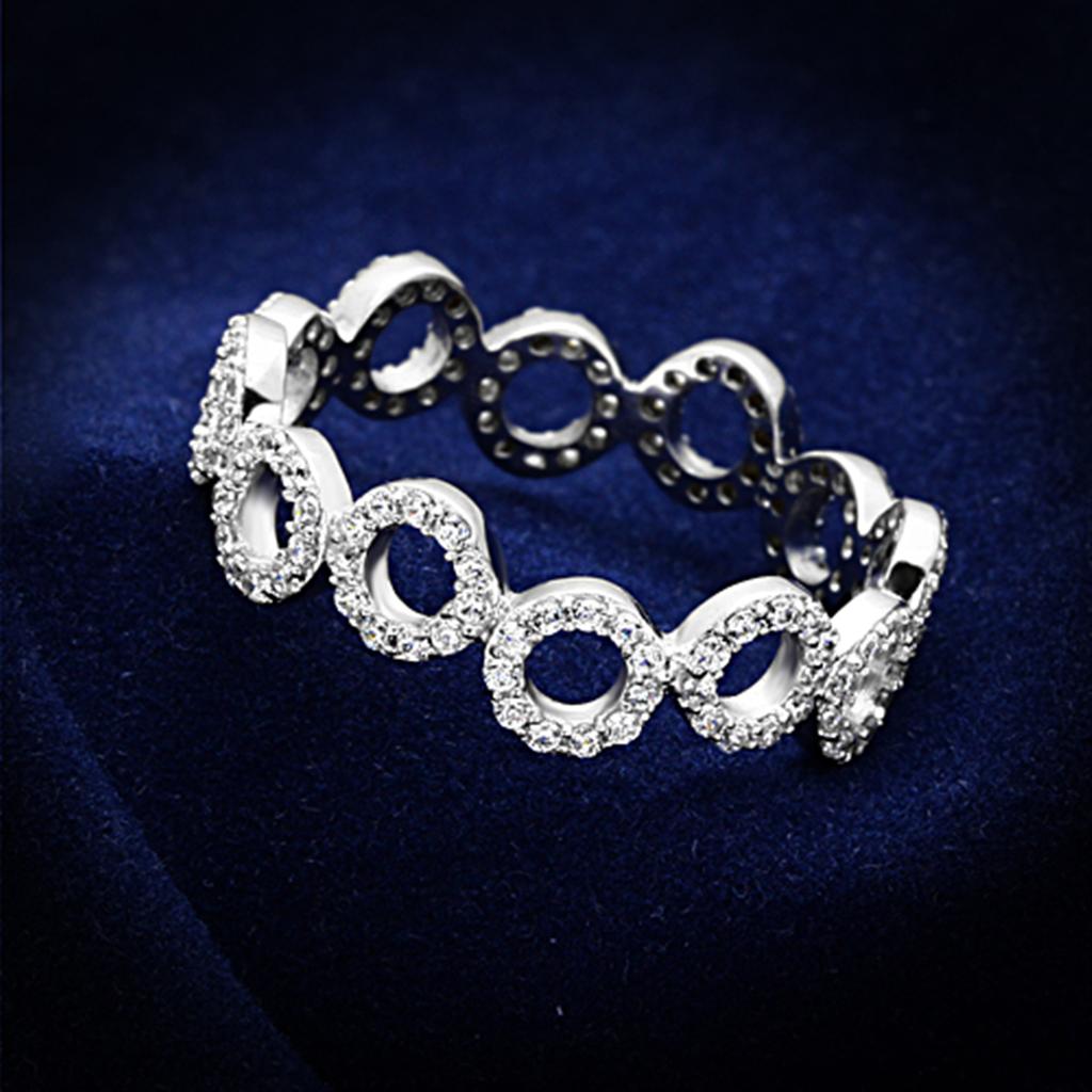 TS139 - Rhodium 925 Sterling Silver Ring with AAA Grade CZ  in Clear - Joyeria Lady