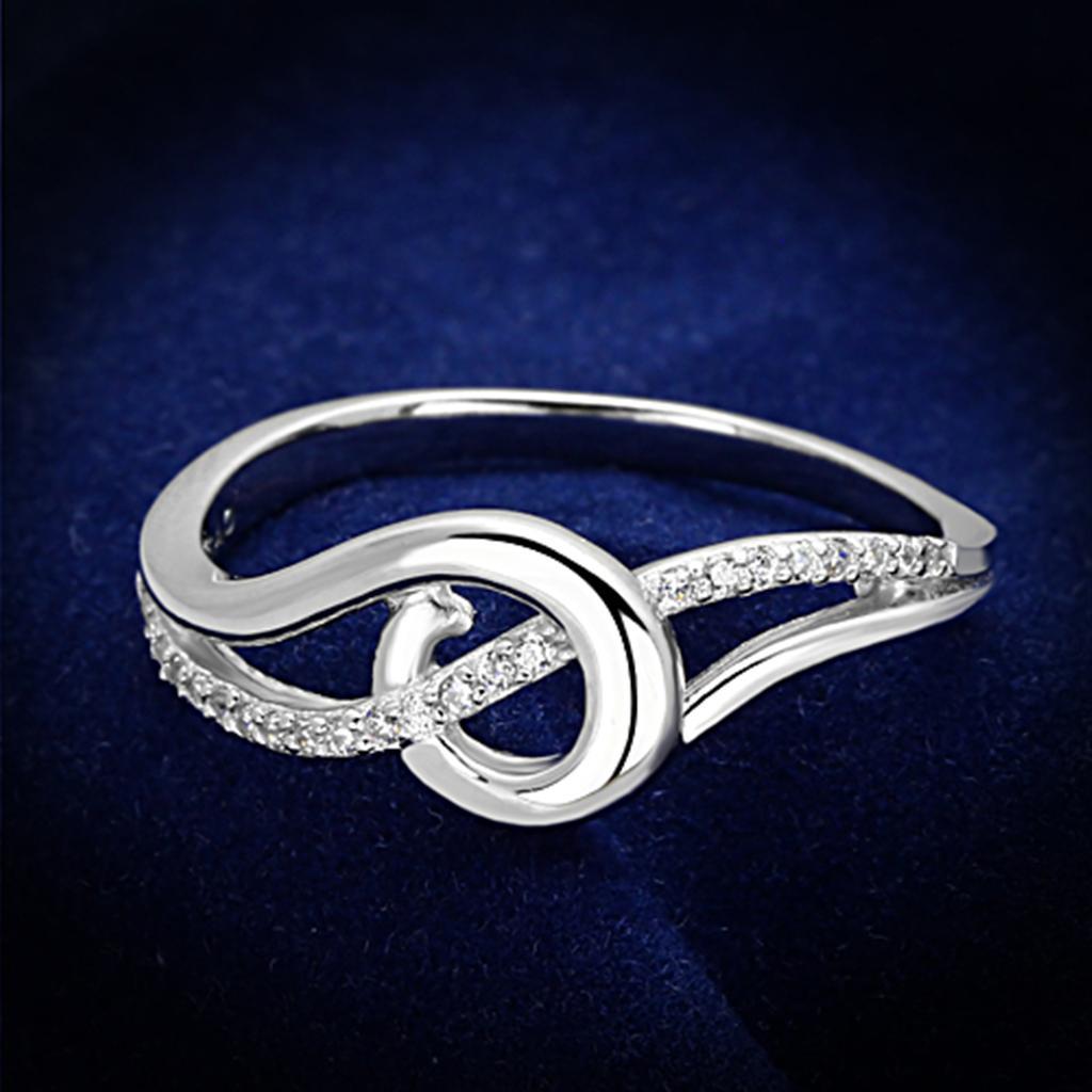 TS142 - Rhodium 925 Sterling Silver Ring with AAA Grade CZ  in Clear - Joyeria Lady
