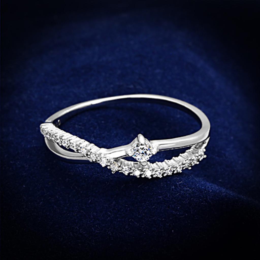 TS144 - Rhodium 925 Sterling Silver Ring with AAA Grade CZ  in Clear - Joyeria Lady