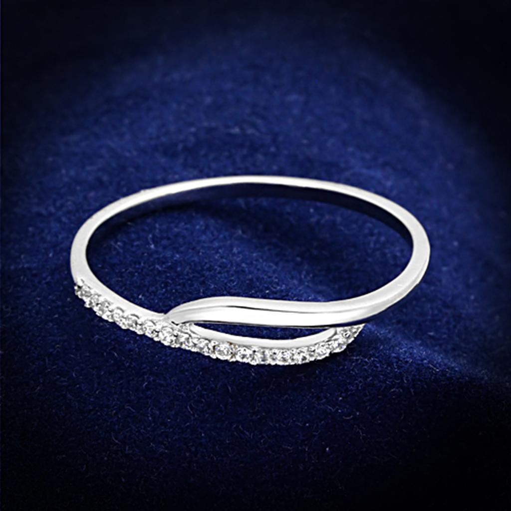 TS145 - Rhodium 925 Sterling Silver Ring with AAA Grade CZ  in Clear - Joyeria Lady