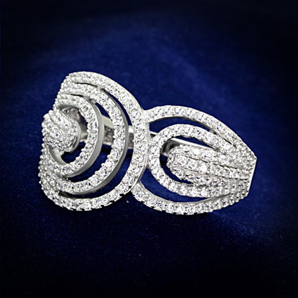 TS147 - Rhodium 925 Sterling Silver Ring with AAA Grade CZ  in Clear - Joyeria Lady