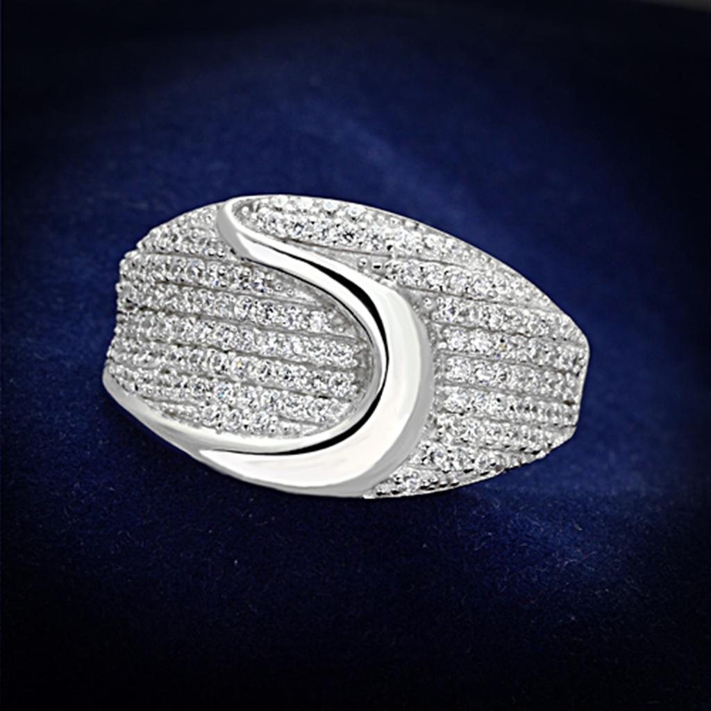 TS148 - Rhodium 925 Sterling Silver Ring with AAA Grade CZ  in Clear - Joyeria Lady