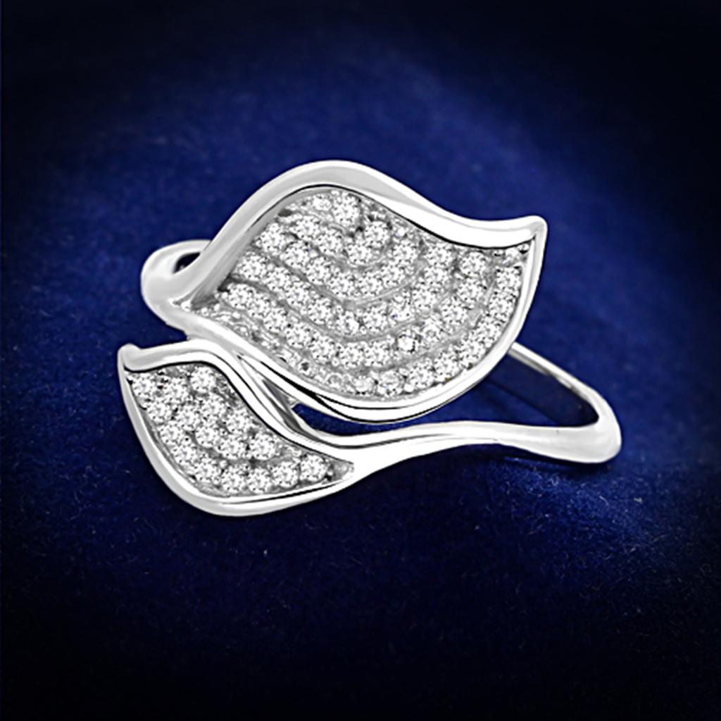 TS149 - Rhodium 925 Sterling Silver Ring with AAA Grade CZ  in Clear - Joyeria Lady