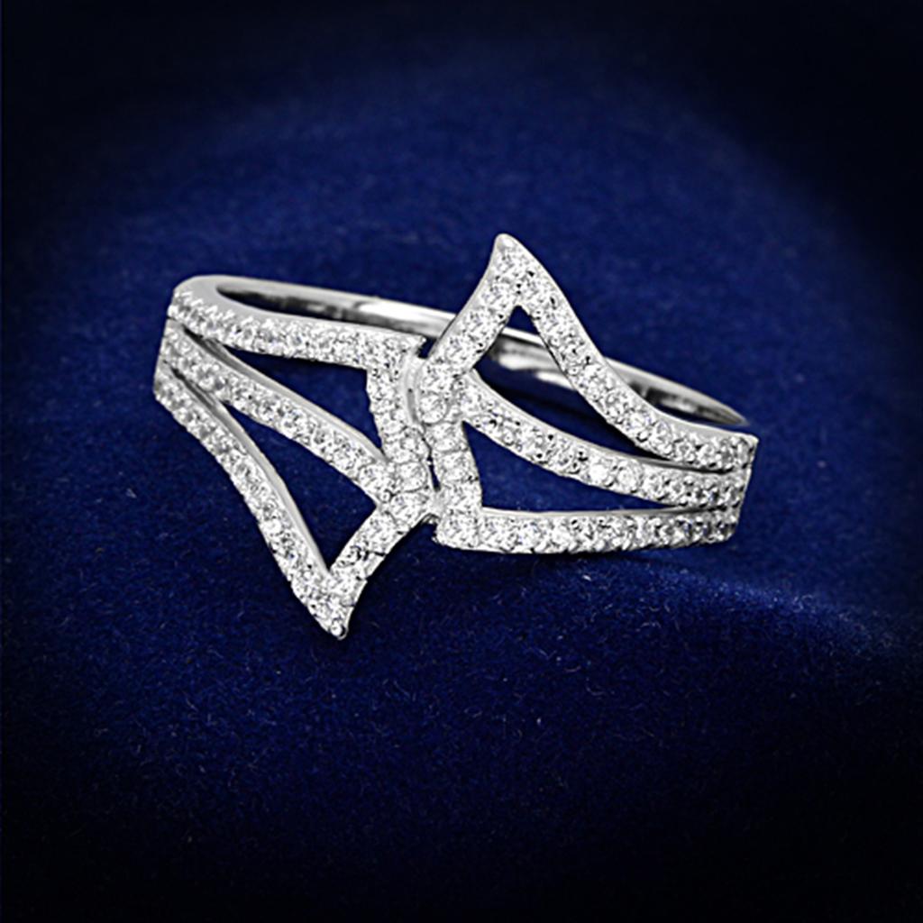 TS152 - Rhodium 925 Sterling Silver Ring with AAA Grade CZ  in Clear - Joyeria Lady