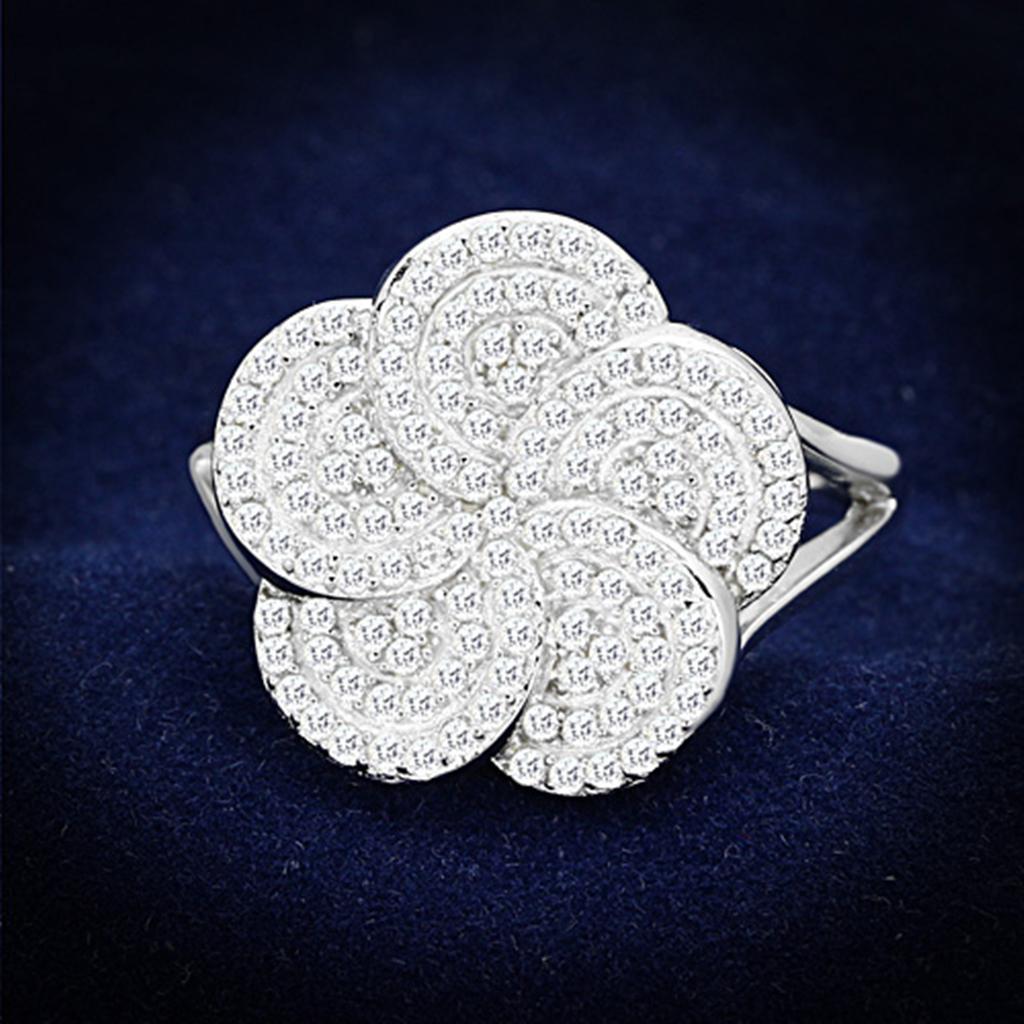 TS171 - Rhodium 925 Sterling Silver Ring with AAA Grade CZ  in Clear - Joyeria Lady