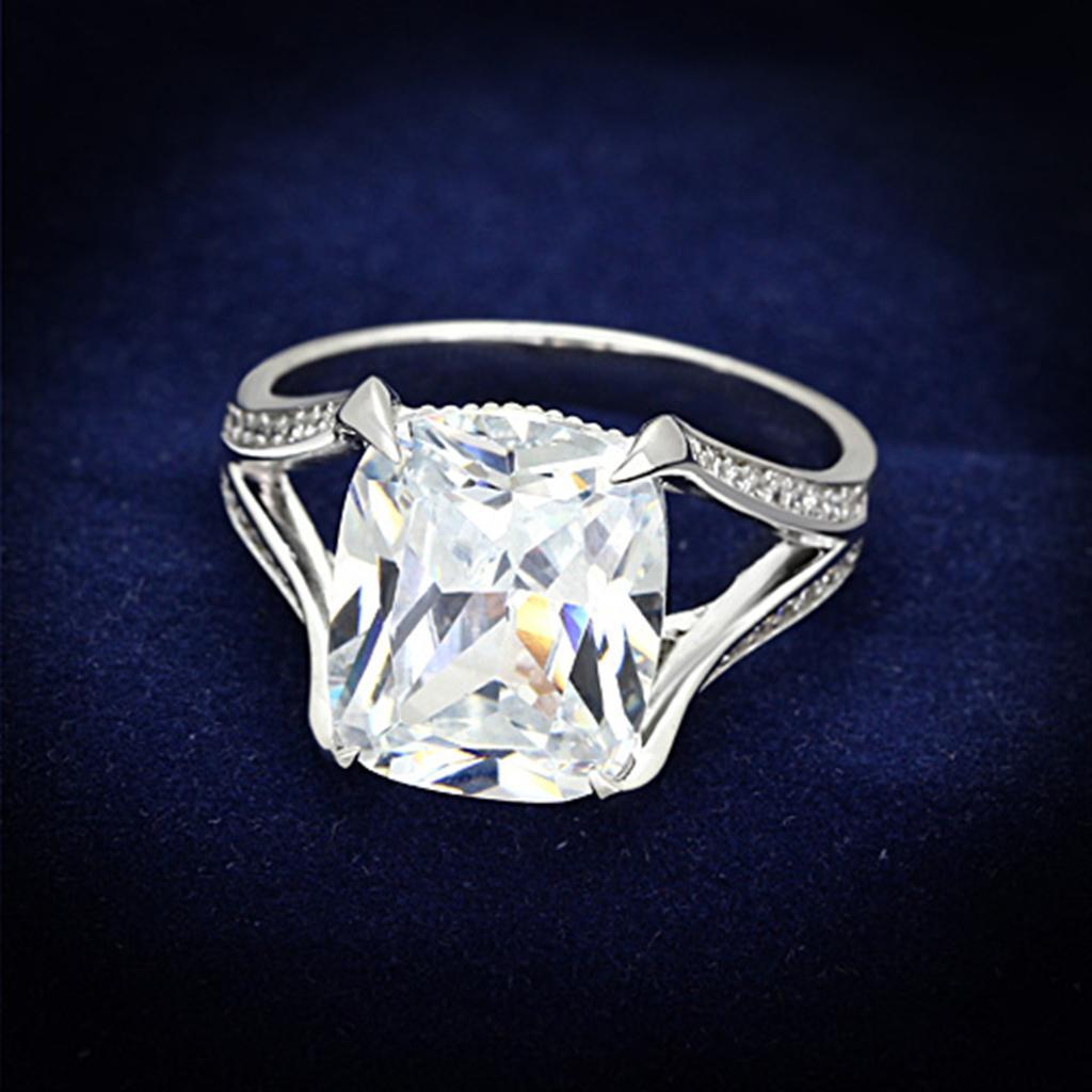 TS174 - Rhodium 925 Sterling Silver Ring with AAA Grade CZ  in Clear - Joyeria Lady