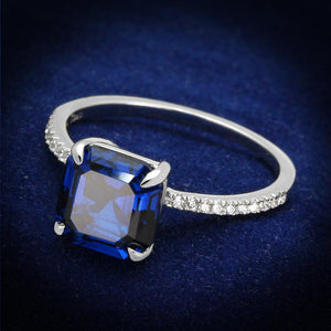 TS177 - Rhodium 925 Sterling Silver Ring with Synthetic Spinel in London Blue - Joyeria Lady