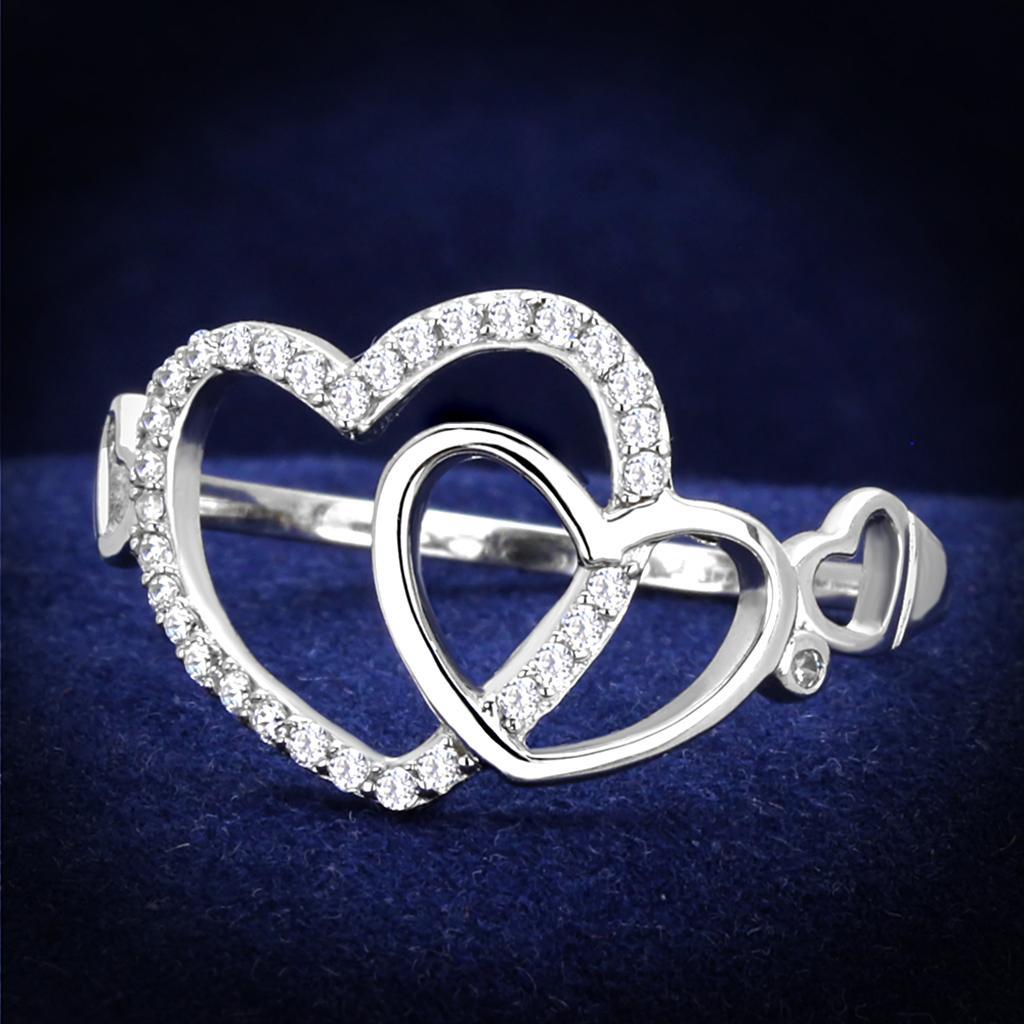 TS193 - Rhodium 925 Sterling Silver Ring with AAA Grade CZ  in Clear - Joyeria Lady