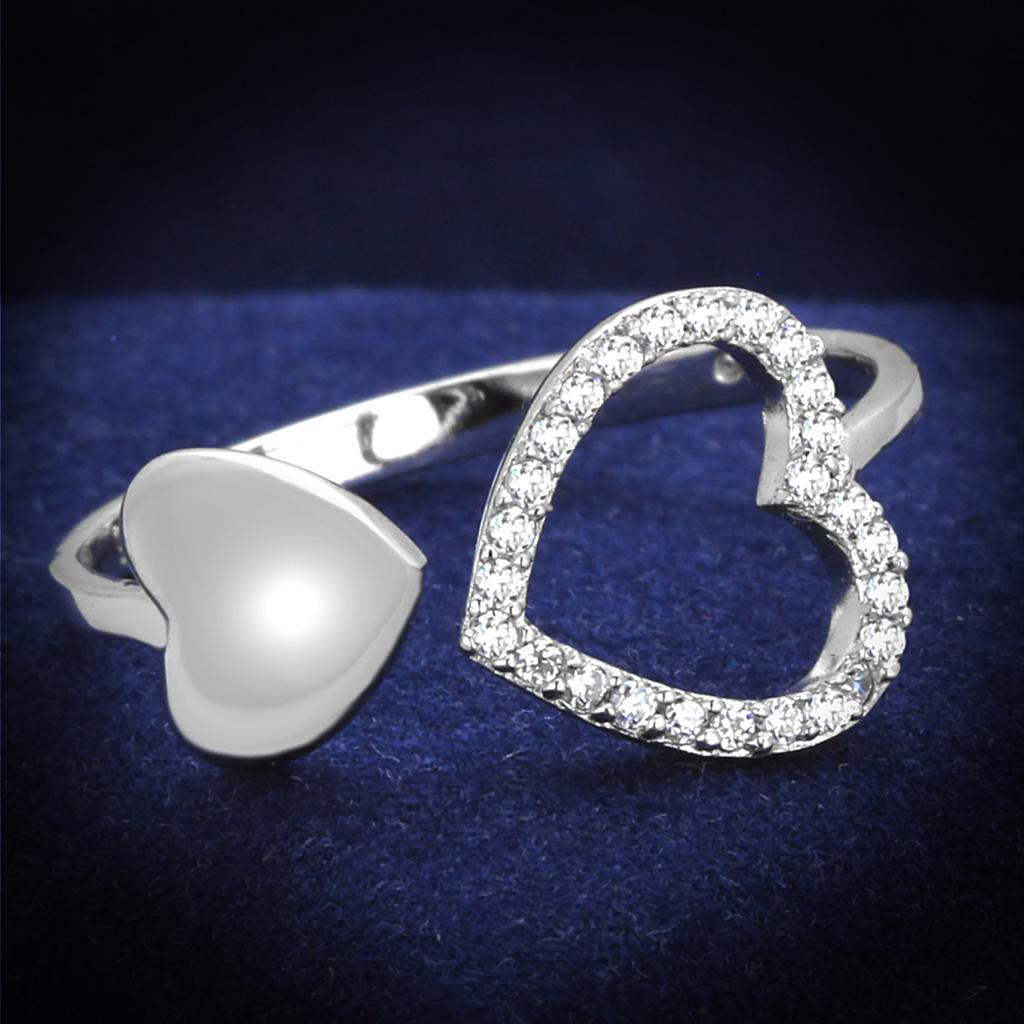 TS194 - Rhodium 925 Sterling Silver Ring with AAA Grade CZ  in Clear - Joyeria Lady