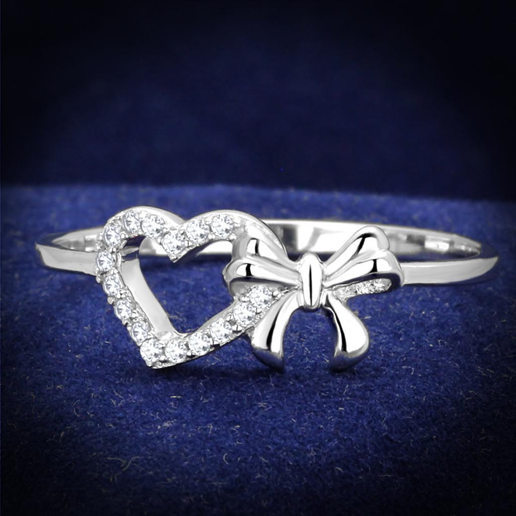 TS195 - Rhodium 925 Sterling Silver Ring with AAA Grade CZ  in Clear - Joyeria Lady